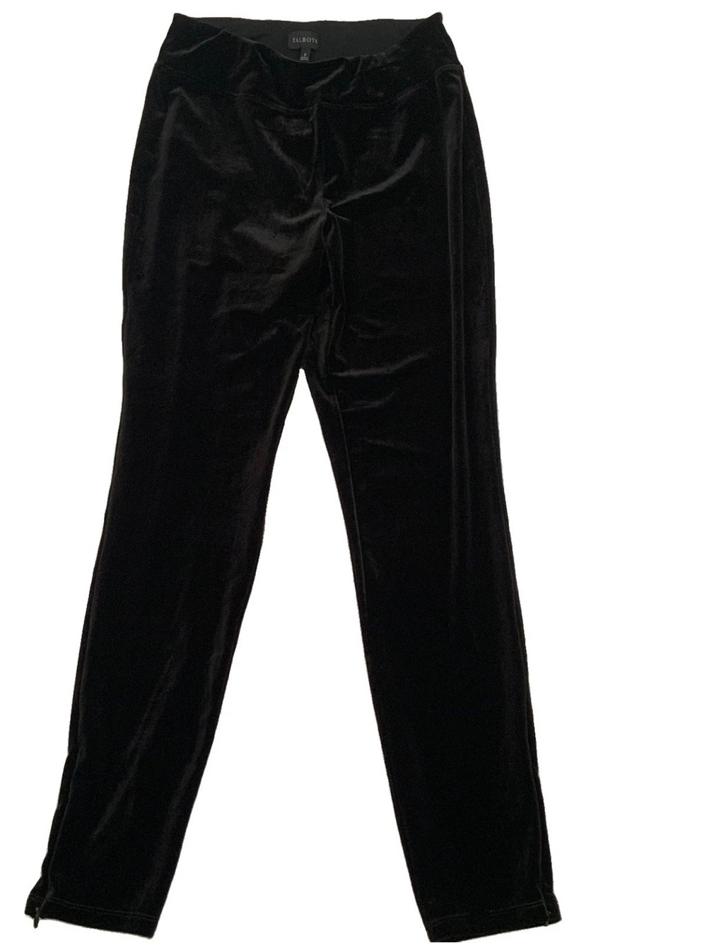 Talbots Velvet Leggings Pants Size 2 Black Ankle Zip Pull On Elastic Waist New